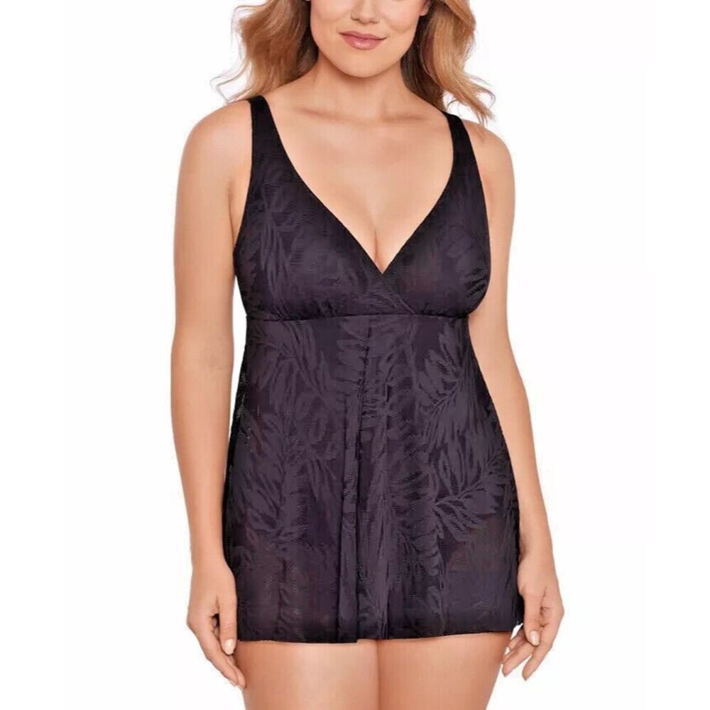 Swim Solutions Women's Tummy Control Flyaway Lace Swim dress Black 10